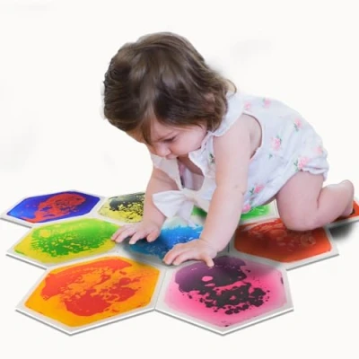 Immagine di Art3d 9PCS Esagono Sensoriale Piastrelle per Bambini, Colorato Liquido attività Mat Giochi Attivi e Decorativi