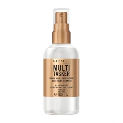 Immagine di Primer Rimmel Multi Tasker, Mist &amp; Setting Spray, Finish luminoso e naturale, Prepara l’incarnato, Rinfresca la pelle, Potere fissante tutto il giorno, Formula vegana, 100 ml
