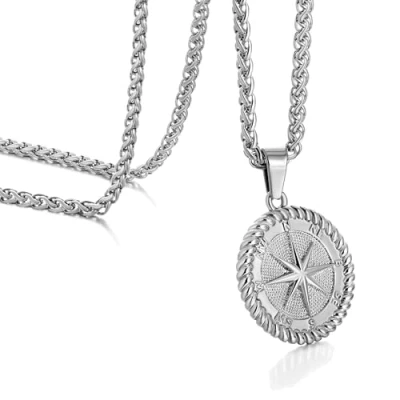 Immagine di murtoo collana da uomo, con ciondolo a bussola per in argento, moneta di grano, uomo e donna, Acciaio inox, regalo 60 cm, inossidabile