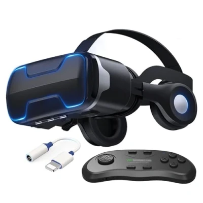 Immagine di Occhiali VR 3d Visore Realtà Virtuale con Cuffie e Controller, Virtuali per Giochi Film, Headset Compatibile Tutti Gli Smartphone da 4.7 6.5 Pollici, Regali di Natale Particolari