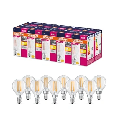 Immagine di OSRAM Valore a stella LED Classica lampada P40 per base E14, forma goccia, FIL, 470 lumen, bianco caldo, 2700k, sostituzione lampadine da 40w convenzionali, non dimmerabile, 10 pacchetti