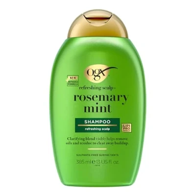 Immagine di OGX Refreshing scalp+ Rosemary Mint Shampoo (385 ml) per capelli chiarificante che aiuta a rimuovere in modo visibile oli e residui, tutti i tipi di capelli, particolare grassi