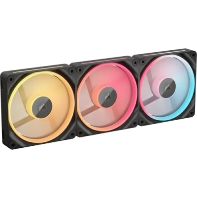 Immagine di CORSAIR iCUE LINK LX120 R RGB 120mm Ventole PWM Invertite Kit Tripla Ventola Basso Rumore, Cuscinetto Magnetico a Cupola, Doppio Anello Luminoso, Viti QuikTurn™, Modalità Zero RPM Nero