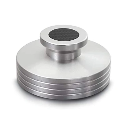 Immagine di Dynavox Stabilizzatore per giradischi PST330, superficie di appoggio in alluminio, peso 330 g, con contatto carbonio e inserto, colore: argento