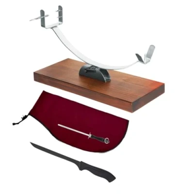 Immagine di Nerthus forcellante Testa Fissa + Copri bordolese affilatore Manuale Coltello prosciutto Set, Legno Acciaio Inossidabile