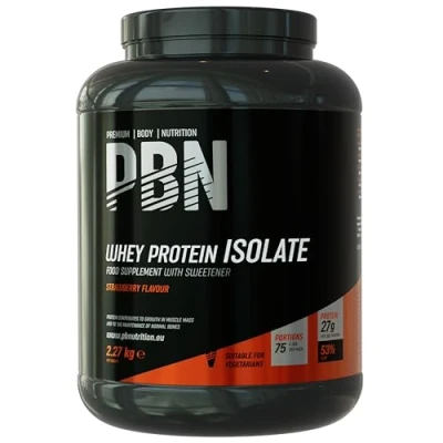 Immagine di Premium Body Nutrition Whey ISOLATE, Proteine Isolate del Siero di Latte in Polvere, 2.27 kg (Pacco da 1), Fragola, 75 Porzioni