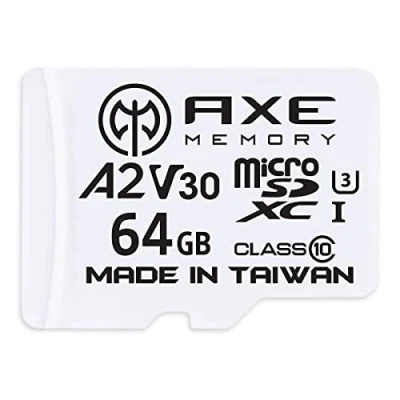 Immagine di AXE MEMORY Scheda Micro SD 64 GB, Memoria MicroSDXC per Nintendo Switch, GoPro, Drone, Smartphone, Tablet, 4K Ultra HD, A2 UHS I U3 V30 C10, Lettura Fino a 100 MB/s, con Adattatore