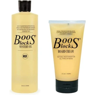 Immagine di Boos Block Set Di Olio e Cera Per Legno Mystery Oil (473 ml) + Board Cream (148 Taglieri In Alimentare