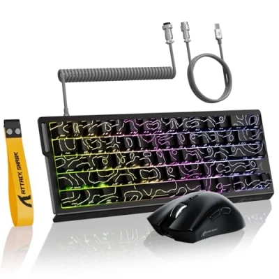 Immagine di MAMBASNAKE ATTACK SHARK X68 HE Tastiera a Grilletto Rapido, Mouse R1 e Cavo Spirale da 8 KHz, Magnetica 8KHz con Precisione RT di 0,01mm, Gioco Wireless Contorni Neri