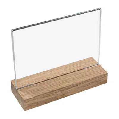 Immagine di HMF 46943 Espositore da Tavolo in Acrilico con Base Legno DIN A5 Orizzontale Trasparente