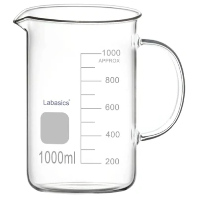 Immagine di Labasics Bicchiere di Vetro, G3.3 Graduato in Vetro Borosilicato da Laboratorio Misura Trasparente Forma Bassa Griffin con Manico e Beccuccio, 1000 ml