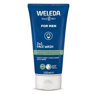 Immagine di WELEDA Bio for Men 2 in 1 Face Wash rinfrescante cosmetico naturale per la pulizia del viso/barba Gel detergente con corteccia di salice e radice liquirizia. da uomo viso