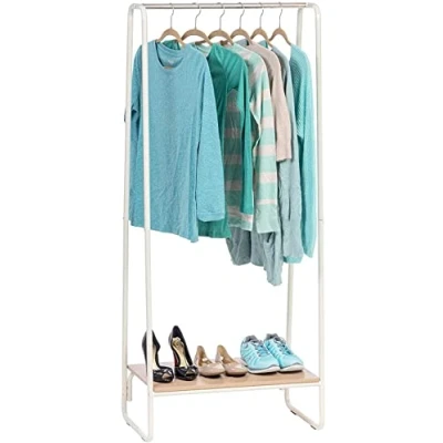 Immagine di Iris Ohyama Appendiabiti in Metallo con Ripiano Legno, 1 Livello, Bianco, Design Moderno, Solido, Anti scivolo, Per Camera, Studio, Armadio, Abbigliamento e Scarpe, Montaggio Facile, PI B1
