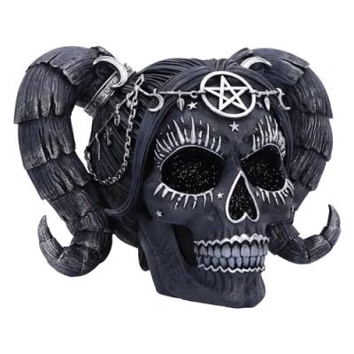 Immagine di Nemesis Now Drop Dead, statuetta splendida in resina, 20,5 cm, con teschio di Baphomet, nera fusa resina alta qualità, accuratamente dipinta a mano