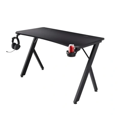 Immagine di Trust GXT 712 Dynamus Scrivania Gaming 120 x 60 cm con Supporto per Cuffie e Portabicchiere, Struttura in Metallo, Sistema di Estione dei Cavi, Tavolo PC Computer Streaming Ufficio, Nero