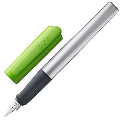 Immagine di Lamy nexx lime Stilografica con impugnatura antiscivola e pennino in acciaio lucido per mancini misura M corpo triangolare alluminio cartuccia T 10 blue inclusa