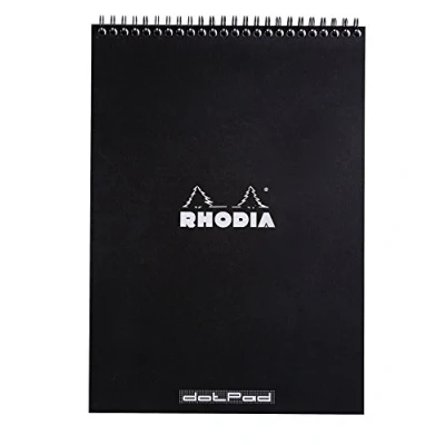 Immagine di Rhodia 185039C blocco a spirale Notepad, A4 (21x29,7 cm), 80 pagine strappo, dots (punteggiato), carta Clairefontaine bianca g/m², copertina nera