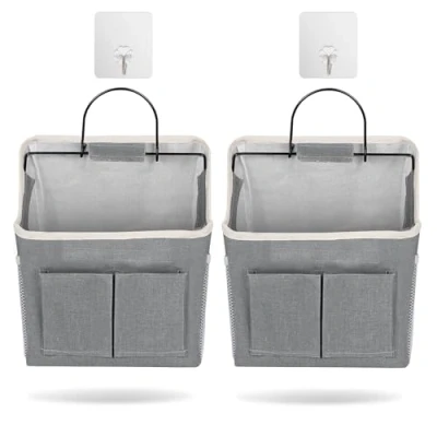 Immagine di AiQInu 2 Pezzi Portaoggetti da Appendere, Borsa Appendere a Parete Portatile Pieghevole con 5 Scomparti, Impermeabile Tela Sacca Ganci Adesivi, per Camera Letto, Cucina, Bagno