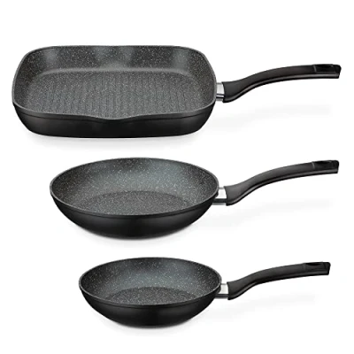 Immagine di GSW Set di 3 padelle Gourmet in Granito, Alluminio, plastica, Nero