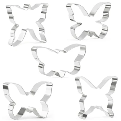 Immagine di Set di 5 formine per biscotti a forma farfalla, in acciaio inox, pasquali
