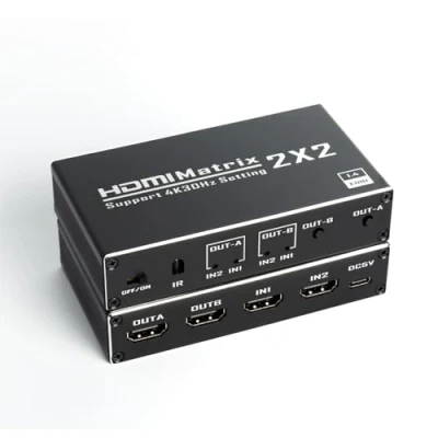 Immagine di HDMI Matrix 2x2 Switch 2 in Out Switcher Splitter Box con telecomando IR Supporto Ultra 4K @60Hz YUV 4:2:0, @30Hz, 3D, 1080P, 1.4, HDCP 1.4