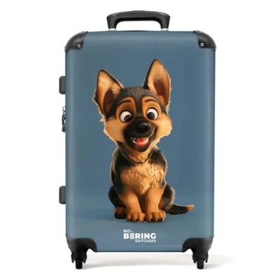 Immagine di NoBoringSuitcases.com Valigia Bambini, Grande, Trolley Per Con TSA, Valigie Grande 23 kg (67 cm 72 L), (Cachorro di pastore tedesco Blu)