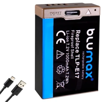 Immagine di Blumax Batteria LP E17 USB tipo C ingresso 1000mAh compatibile con Canon EOS RP R8 R10 R100 77D 200D 250D 750D 760D 800D 850D