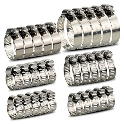 Immagine di InduSKY 30 pezzi Fascette Stringitubo Regolabile 6 51mm Gamma Acciaio Inox Fascetta Morsetto Assortimento Ingranaggi a Vite Senza Fine per Tubi Gas, Acqua, Applicazioni Automobilistiche