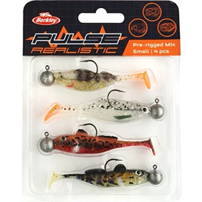 Immagine di Berkley Pulse Realistic Mix, Selezione di 4 soft lures pre armate per catturare Lucci, Persici e Lucioperca, Scelto dai Pro Anglers, Ottimo Regalo pescatori artificiali