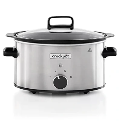 Immagine di Crock pot Pentola per Cottura Lenta, Slow Cooker, 3.5 Lt, fino a 4 Persone, Sizzle&amp;Stew, interna in alluminio rosolare sul fuoco, 2 Impostazioni e Funzione Warm, 210W max, Argento