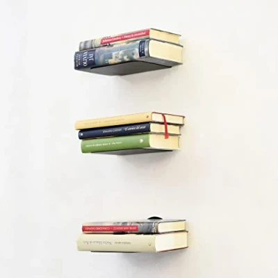 Immagine di MILUKA LIbreria Scaffale Metallo Nera Set 3 Mensole da Muro Design 15 cm Parete Sospesa Mensola per libri Invisibili, Verticale Moderne sospeso, porta cd