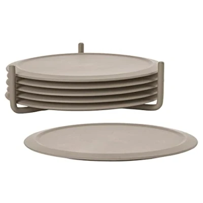 Immagine di Zone Denmark Singles Sottobicchieri in silicone per bicchieri, tazze, bicchieri da cocktail, diametro 10 cm, altezza 3,1 6 pezzi, con supporto, colore: tortora