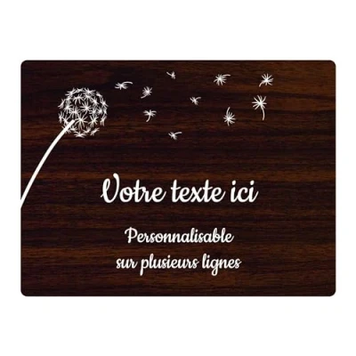Immagine di Targhetta con motivo dente di leone autoadesivo, 20 x 15 cm, personalizzata, 1 a 3 righe, legno