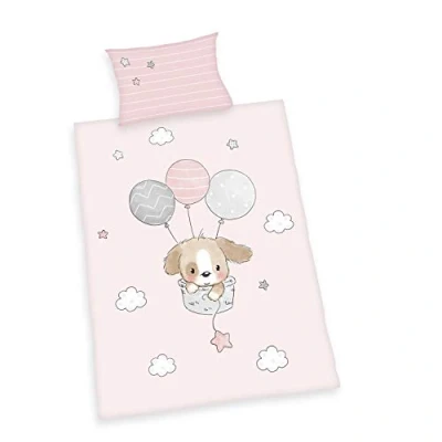 Immagine di Herding Set di Biancheria da Letto Bio Baby Best, Sweet Puppy, Certificato GOTS, Reversibile, Federa 40 x 60 cm con chiusura a busta, Copripiumino 100 135 bottoni, Cotone/Flanella