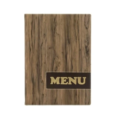 Immagine di SECURIT Porta Menu Linea Design Per Caffè, Ristoranti, Bar Formato A4 Similpelle 1 Doppio Inserto Incluso Stile Legno Colore Marrone