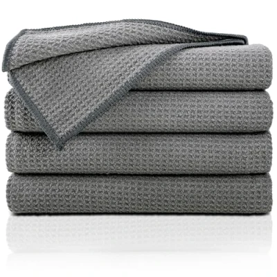 Immagine di Gräfenstayn Set di 4 Strofinacci in microfibra struttura a cialda assorbente e senza pelucchi, OEKO TEX Standard 100, 50x70 cm Asciugapiatti da cucina, asciugamani microfibra, canovacci (Antracite)