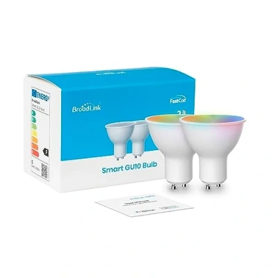 Immagine di Broadlink Lampadina intelligente FastCon Super Connect GU10, confezione da 2, cambia colore con Music Sync, GU10/4,5 W, funziona Alexa e Google Home, Hub necessario