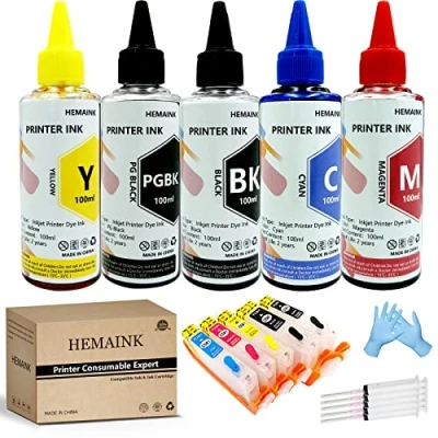 Immagine di HEMAINK, cartucce di inchiostro ricaricabili e 5 bottiglie compatibili con Canon PGI 580XXL CLI 581XXL,per stampante Pixma TS6150 TS6151 TS6250 TS6350 TR7550 TR8550 TS9150 TS9155 TS9550