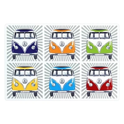 Immagine di BRISA VW Collection Volkswagen Tovagliette di plastica lavabili per pranzo/cena Campervan T1 Bus design (Strisce Samba/Multicolore/Set da 4)