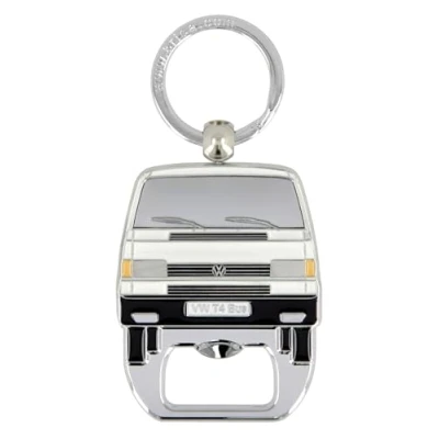 Immagine di Brisa VW Collection Volkswagen Portachiavi Vintage in Metallo con apribottiglie/cavatappi, per Chiavi/Zaino/Borsa, Camper T4 Bus Design (Fronte Bus/Bianco)