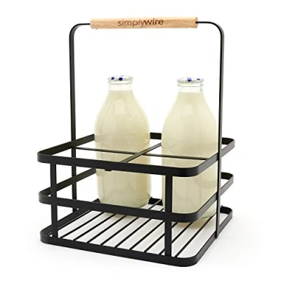 Immagine di simplywire Portabottiglie per latte retrò 4 unità vino Filo piatto nero