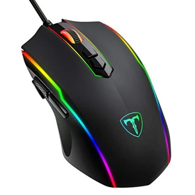 Immagine di Vollion,Mouse da gioco RGB cablato, con 8 pulsanti programmabili, retroilluminato Chroma RGB, 7200 DPI regolabile, mouse ottico ergonomico per computer pulsante di spegnimento, nero