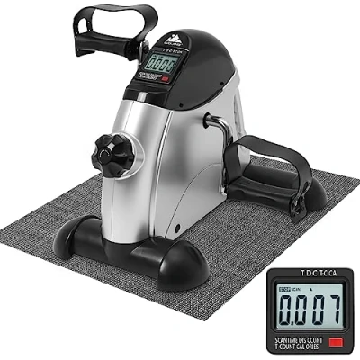 Immagine di EVOLAND Mini cyclette, per esercizi sotto la scrivania, con manico, resistenza regolabile, display LCD, tappetino antiscivolo, allenamento fitness a casa e in ufficio, unisex anziani, colore