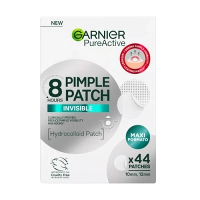 Immagine di Garnier Pimple Patch Cerotti Idrocolloidali Invisibili, Imperfezioni Ridotte in 8 Ore, Brufoli Visibilmente più Piatti, Adatti a Tutte le Tonalità di Pelle, Vegano, Pure Active, 44
