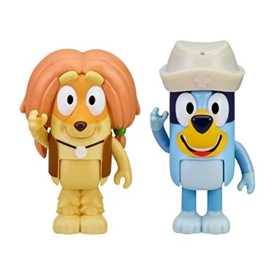 Immagine di Bluey e Indy Doctors 2 Figure Playset Pack Articolato 6,3 cm Action Include Cappello Infermiere Giocattolo da Collezione Ufficiale