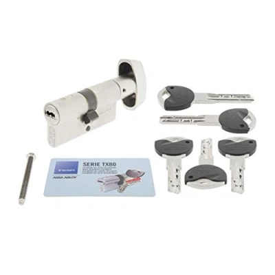 Immagine di Tesa Assa Abloy TK1B3040N Cilindro ad alta sicurezza TK100 Doppia Frizione Nichelata 30 x 40 mm Chiave Pulsante a camma lunga
