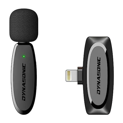 Immagine di DYNASONIC DM Pro 01 (2a generazione) Microfono professionale senza fili per iPhone. Lavalier cellulari (2,4GHz) Facebook Tiktok, Youtube, Video.