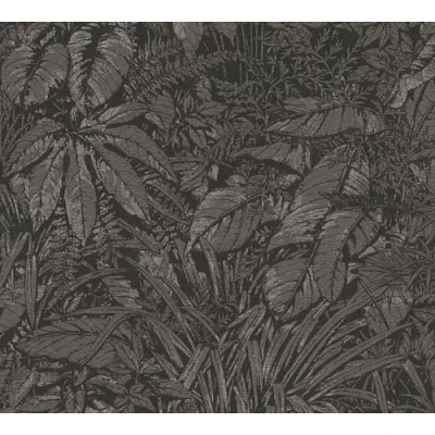 Immagine di Livingwalls Carta da parati nera grigia giungla 395606 in tessuto non di alta qualità floreale con effetto metallico sobrio argento dorato, 10,05 m x 0,53