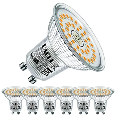 Immagine di EACLL Lampadine LED GU10 6W Equivalente a Alogena 100W, Pacco da 6, 735lm Luce Bianco Caldo 2700K, Faretti AC 230V senza Sfarfallio, Angolo Fascio 120 Spot, Non Dimmerabile corta Riflettore Lampade
