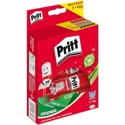 Immagine di Pritt Colla Stick 5 X 43 gr, per Bambini Sicura e Affidabile, Lavoretti Fai da te, con una Tenuta Forte Uso Scuola Ufficio, 10 gr